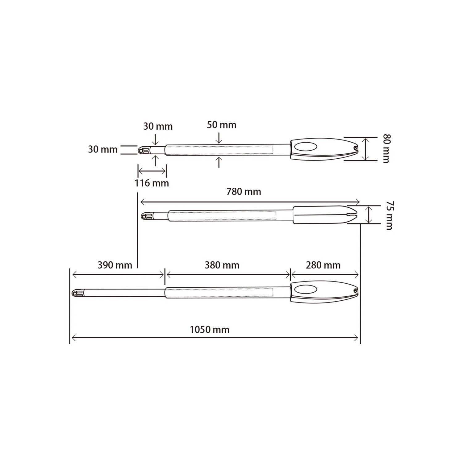 Technische Zeichnung Drehtorantrieb Tanker B250 mit Maßangaben für Flügeltor.