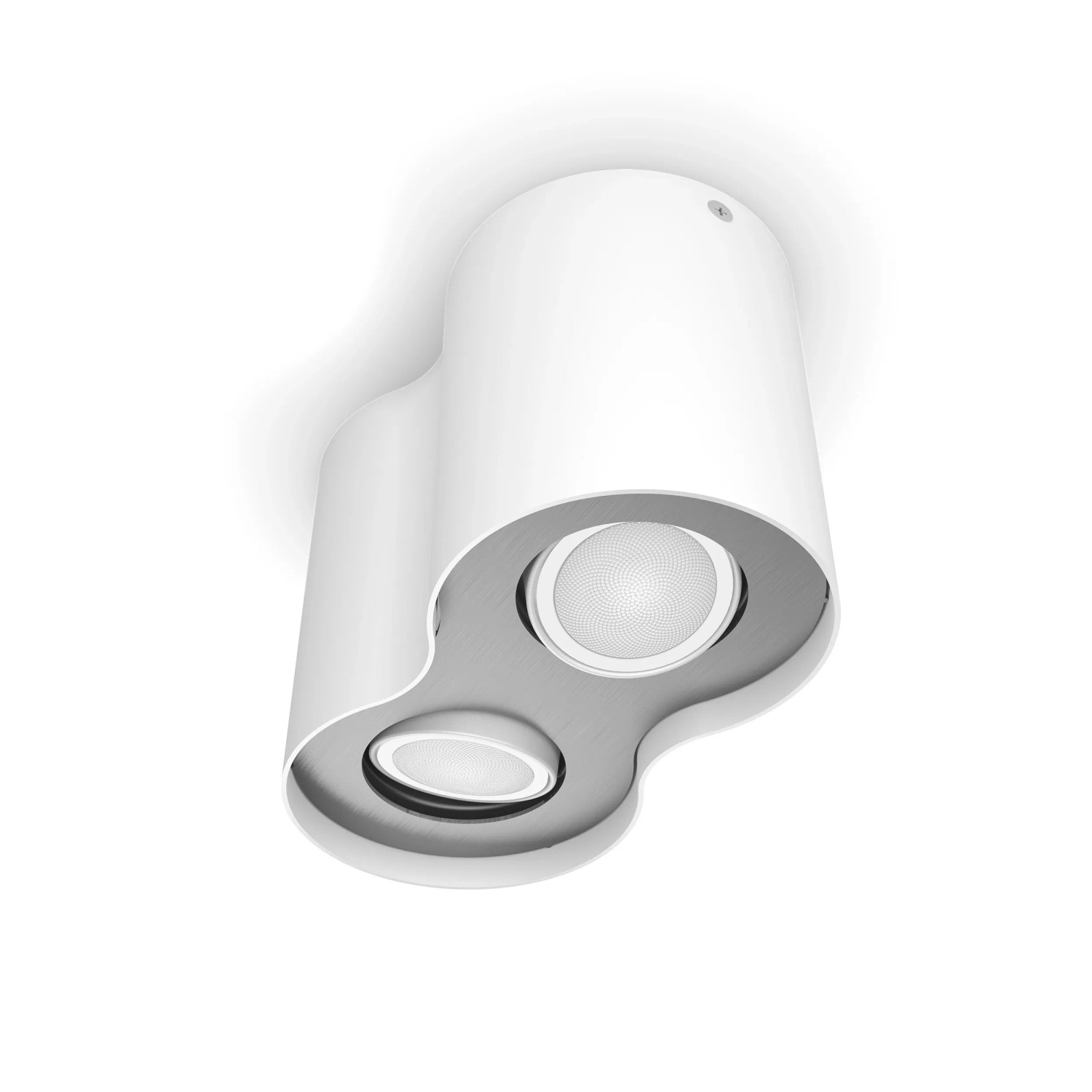 Weißer Philips Hue LED-Spot Pillar, 2-flammig, für stimmungsvolle Beleuchtung im Innenbereich.