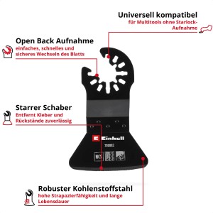 Einhell Schaber HCS starr, 52mm, für Multifunktionswerkzeuge zum Entfernen von Kleber und Farbresten.