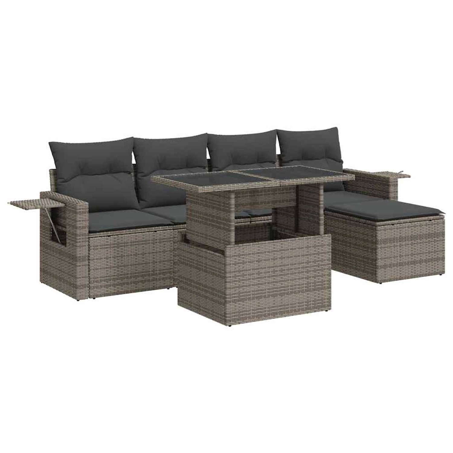 vidaXL 6-Tlg Garten-Sofagarnitur mit Kissen Grau Poly Rattan 3326461 günstig online kaufen