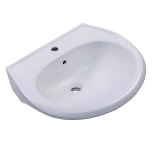 Weißes, rundes Standard-Waschbecken (60 cm) aus Keramik mit Hahnloch und Überlauf.