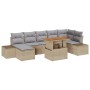 Beiges 8-teiliges vidaXL Garten-Sofa-Set aus Poly Rattan mit Stauraum, inklusive Tisch.