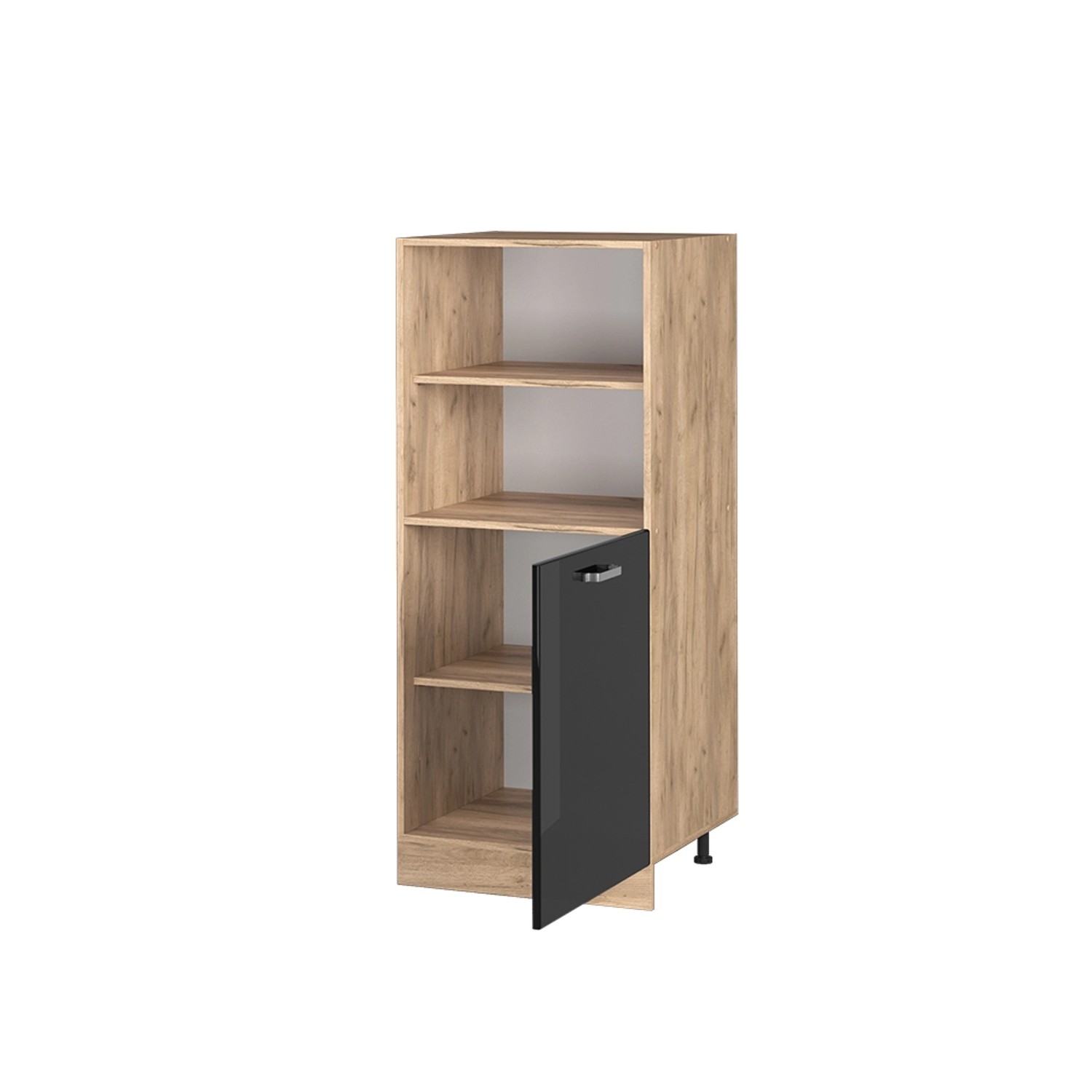 Vicco Herdumbauschrank R-Line, Schwarz Hochglanz/Goldkraft Eiche, 60 cm, offene und geschlossene Fächer.