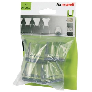 Fix-o-moll Rohrkappen Flex mit Filz, Ø 25-28 mm, transparent/grau, 4 Stück. Möbelgleiter zum Schutz von Böden.