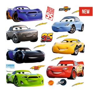 Disney Cars Wandtattoo mit Lightning McQueen und Freunden in bunten Farben, 40 Aufkleber.