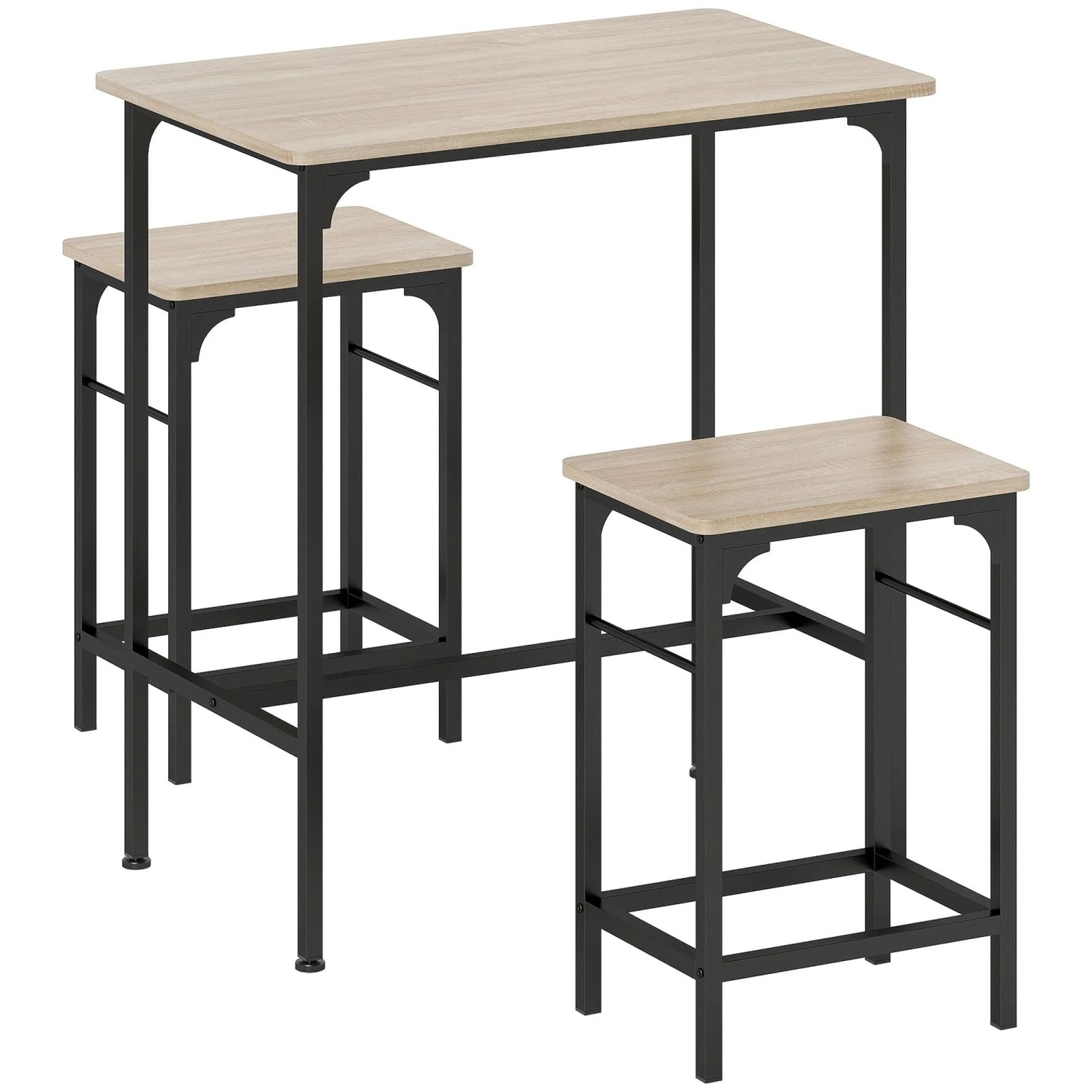 HOMCOM Bartisch Set Bartisch mit Barhocker-Set Esstisch für Esszimmer Küche Naturholz