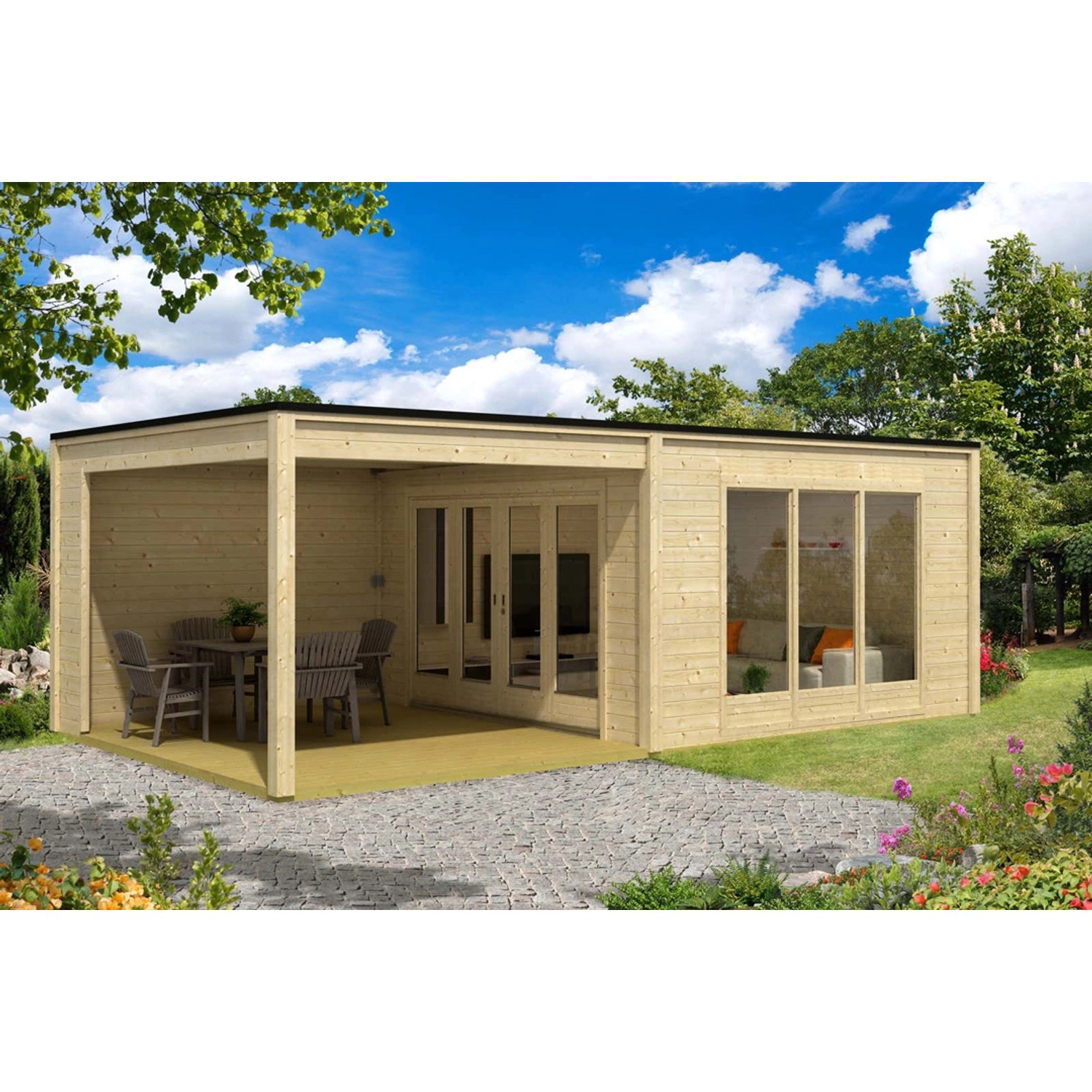 Alpholz Gartenhaus Design Cubus-Plus-40 Flachdach 680 cm x 380 cm Hellbraun günstig online kaufen