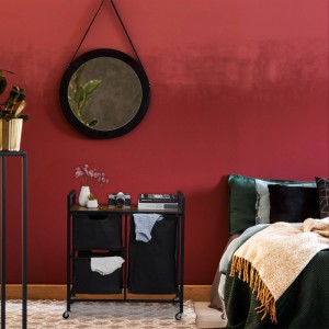 Relaxdays Wäschekorbregal MDF Schwarz Dunkelbraun mit Rollen 78 cm x 72,5 cm x 30,5 cm