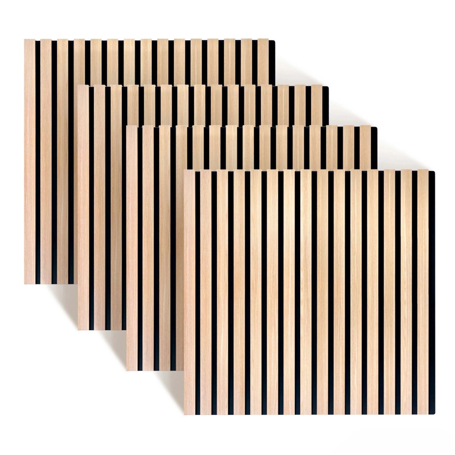 Relaxdays Akustikpaneele 4er Set MDF PET Eichenholz Eiche Hell Schallabsorbierend 60 cm x 60 cm x 1,8 cm