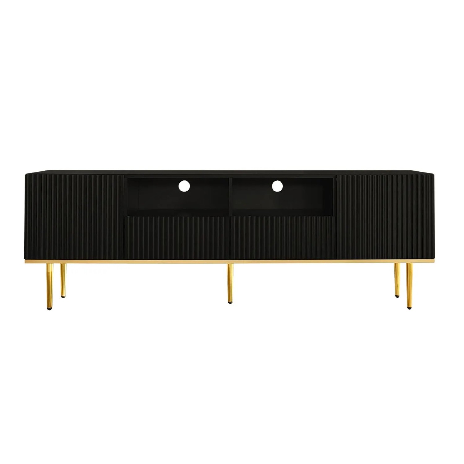 PXloue TV-Schrank Lowboard Schwarz mit Goldenen Füßen und Verzierungen