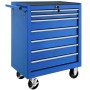 Blauer Tectake Werkzeugwagen mit 7 Schubladen und Rollen, 69x33x79 cm.