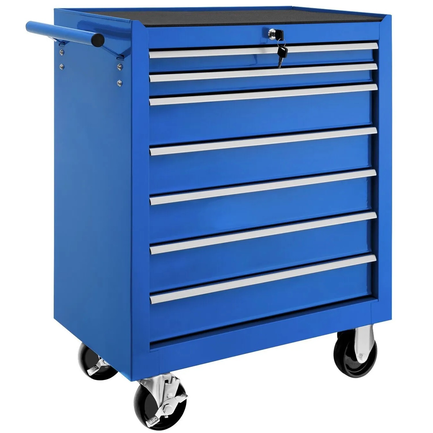 Tectake Werkzeugwagen  7 Kugelgelagerte Schubladen Mit Antirutschmatten Belastbarkeit 150 kg  69 x 33 x 79 cm Blau