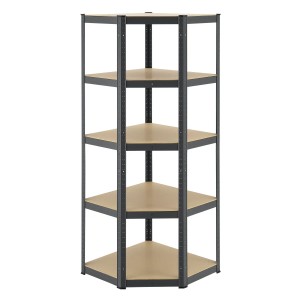 Graues Juskys Eckregal Corner Basic mit 5 Böden, ideal für Lagerung und Ordnung.