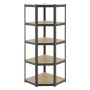Graues Juskys Eckregal Corner Basic mit 5 Böden, ideal für Lagerung und Ordnung.