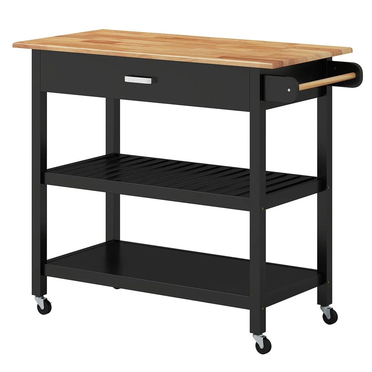 Costway Küchenwagen Mobile Kücheninsel mit 2 Offenen Ablagen Schwarz günstig online kaufen