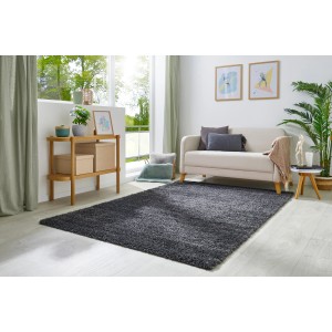 Andiamo Teppich Chia, 60x110 cm, Anthrazit, in modernem Wohnzimmer mit Sofa und Deko.
