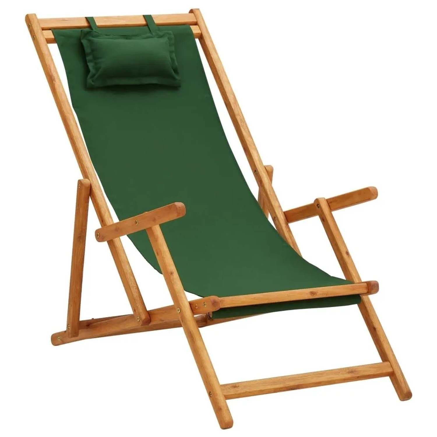 vidaXL Strandstuhl Klappbar Massivholz Eukalyptus und Stoff Grün 310312