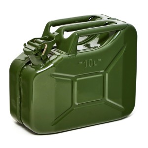 Olivgrüner 10 Liter Metall Kraftstoffkanister für Benzin, Diesel & E10. Ideal als Reservekanister.