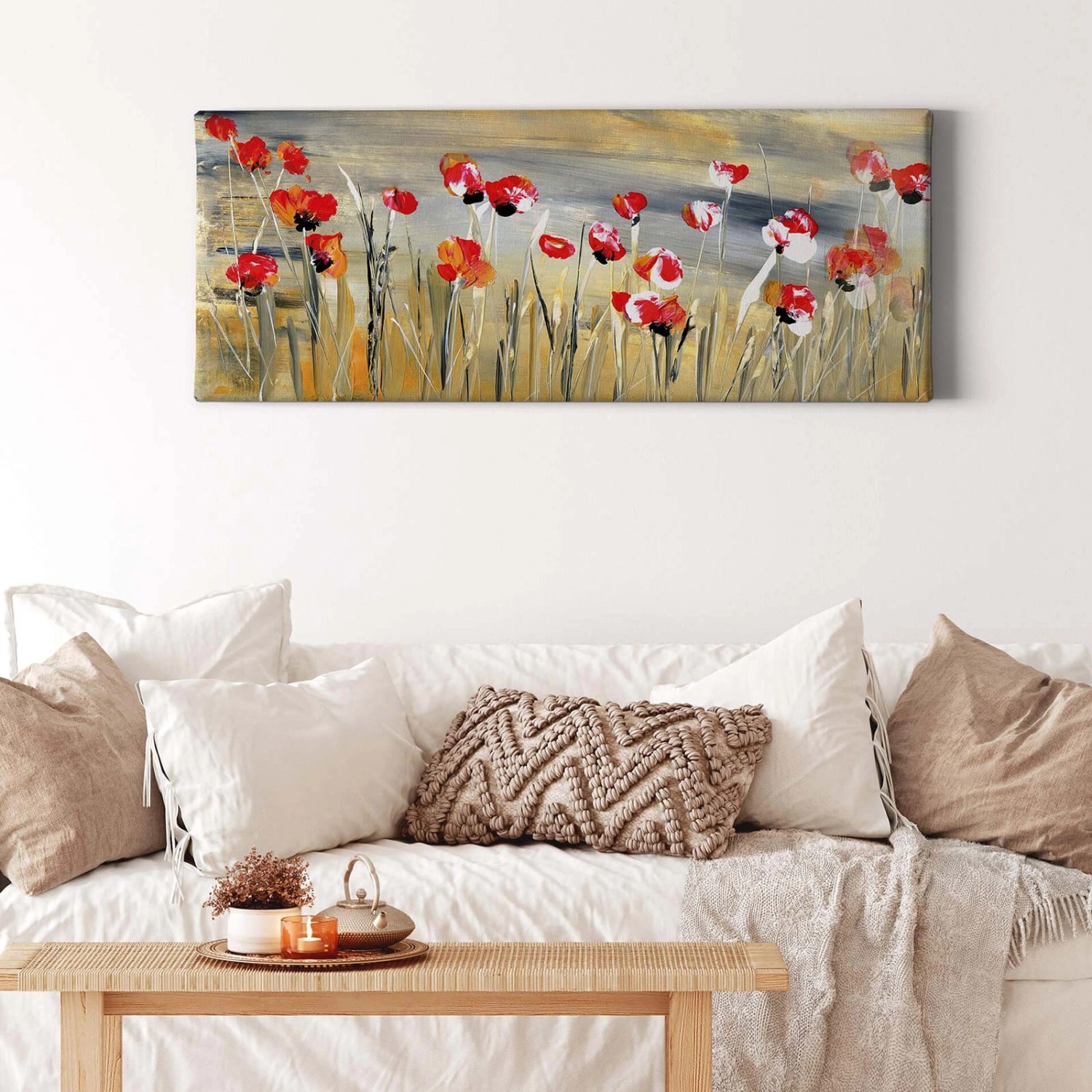 Bricoflor Mohnblumen Bild Gemalt Leinwand Bild Mit Blumenwiese In Rot Und  Gelb Wohnzimmer Und Schlafzimmer Wandbild In Gemälde Optik Mit Blumen