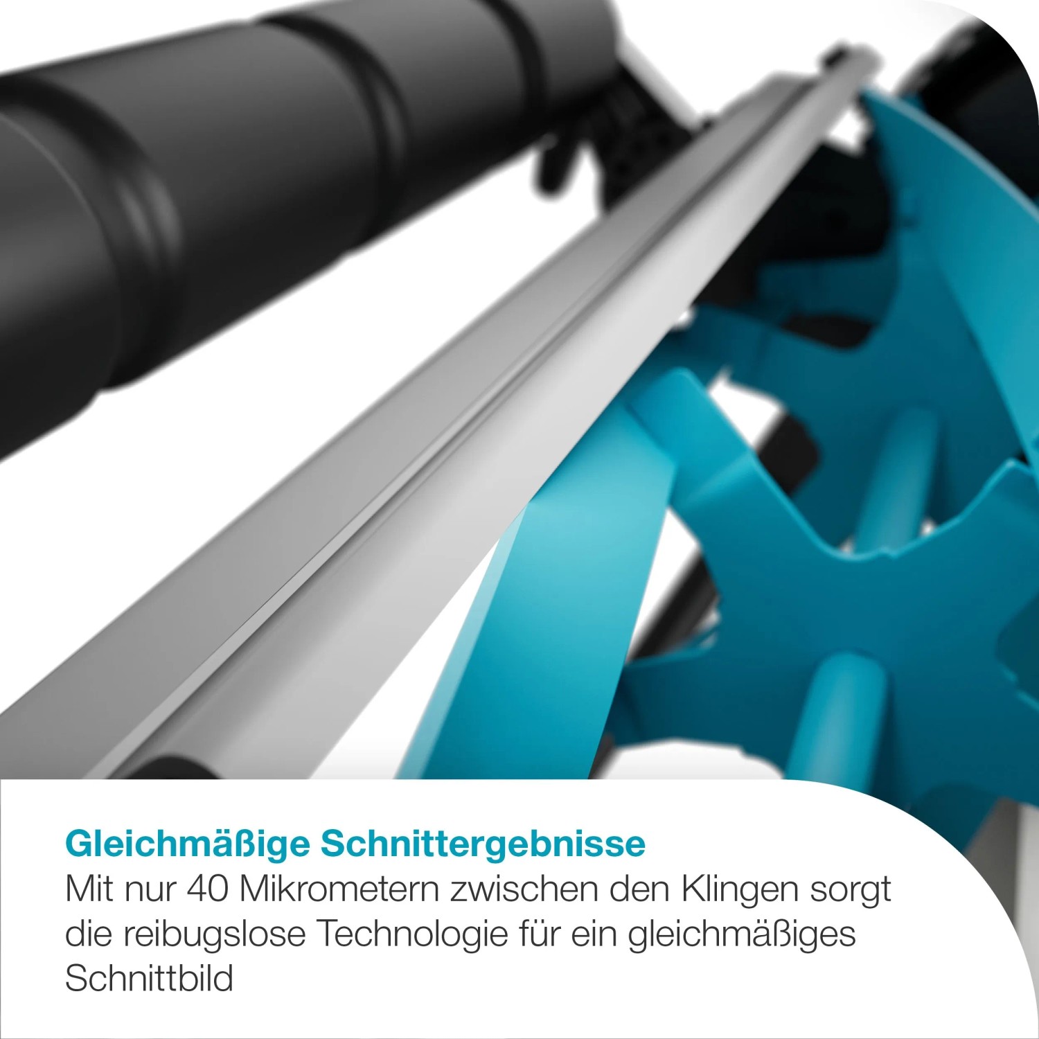 Detailaufnahme: Gardena Spindelmäher Plus 400 Messerwalze für präzisen Rasenschnitt.