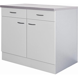 Flex-Well Classic Unterschrank Wito, 100 cm, Weiß, mit 2 Schubladen und 2 Türen.