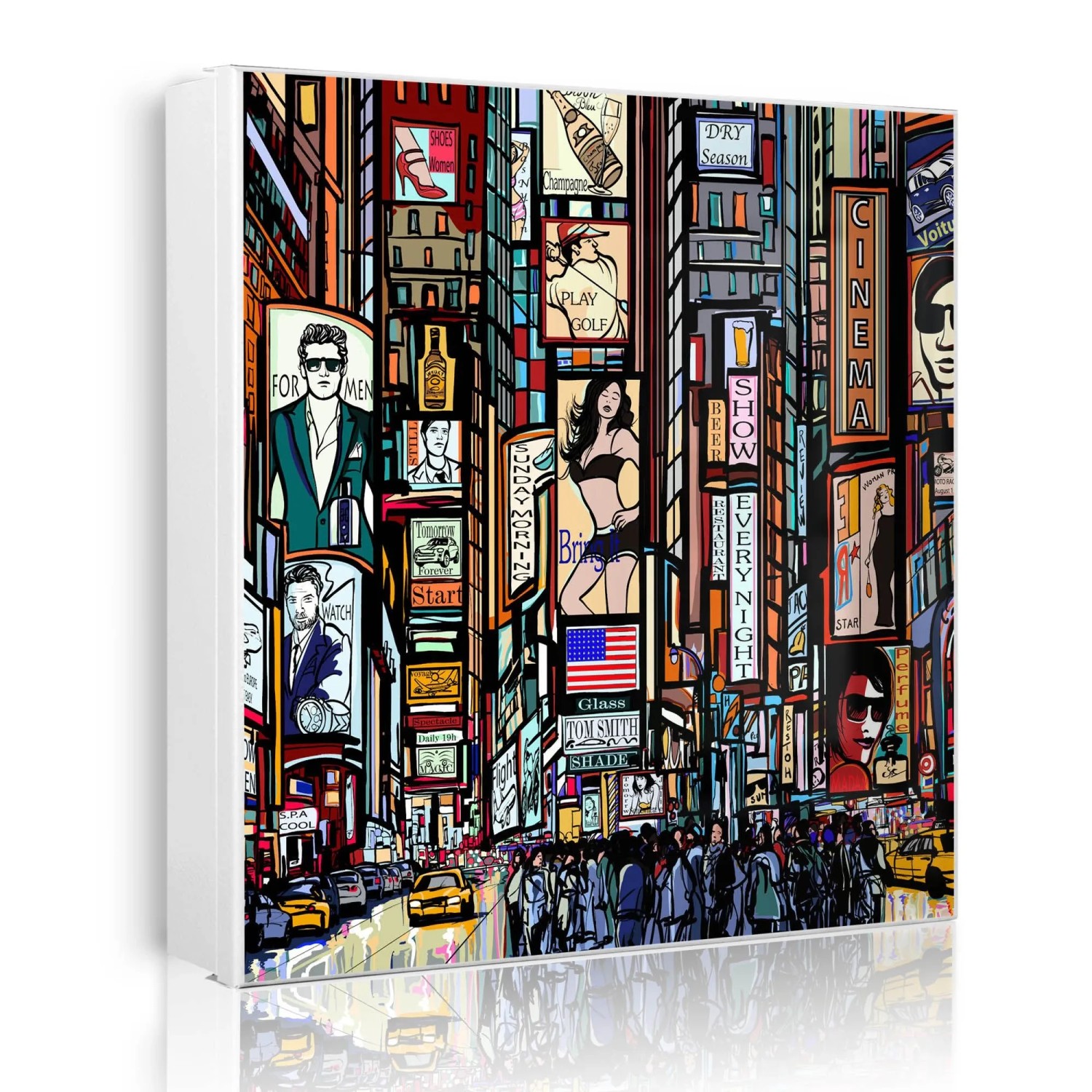 Banjado Großer Schlüsselkasten Metall 30x30cm Weiß Scharnier Rechts 50 Haken Beschreibbar Magnetisch Motiv New York Show
