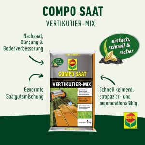 Compo Saat Vertikutier-Mix 4 kg Packung mit Rasensamen, Dünger und Bodenaktivator für Rasenreparatur.