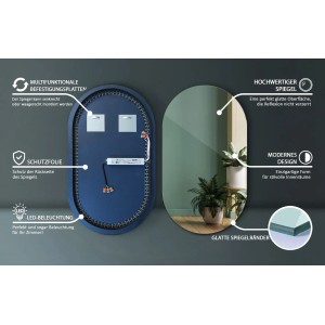 Tulup LED Spiegel Spiegel Oval Mit Beleuchtung 52 cm x 90 cm LED Ovaler Spiegel Badezimmer Wandspiegel Oval Mit LED Warmweiß 3000K