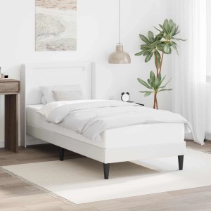 vidaXL Bettrahmen mit LED-Lichtleisten Weiß 90 x 190 cm Kunstleder 42027965