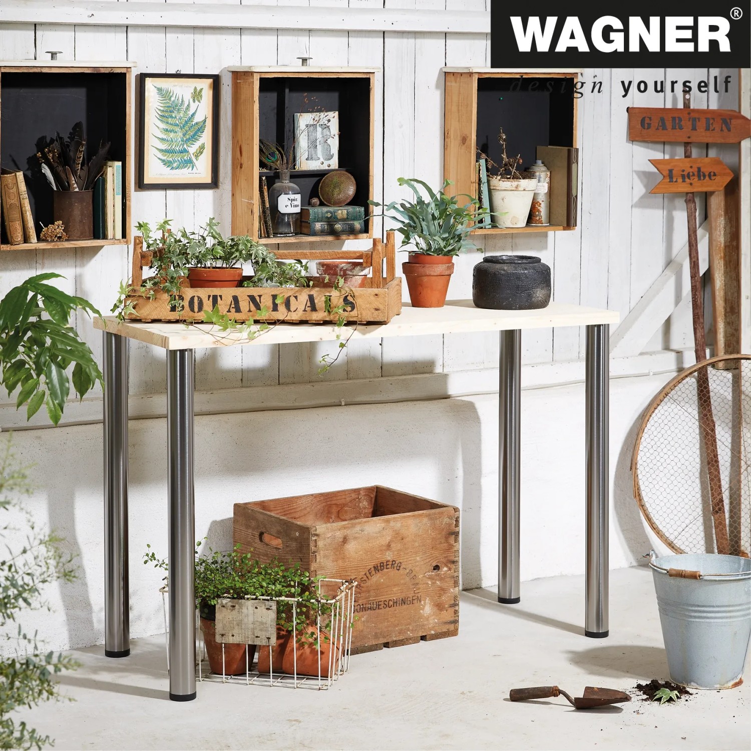 Wagner Möbelbein Telescope, höhenverstellbar, Edelstahl-Optik, 70-107 cm.