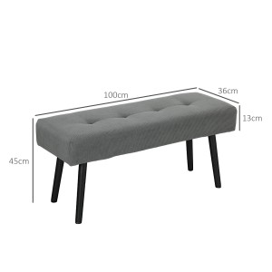 Graue HOMCOM Sitzbank (100x36x45 cm) mit Cordbezug und schwarzen Füßen.