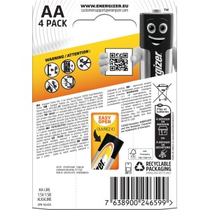Energizer Alkaline Power AA Batterien, 4er-Pack für Geräte des täglichen Bedarfs.