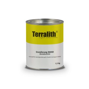 Terralith Grundierung Wand Kontaktschicht 1,5 kg in gelb-weißer Metalldose. Haftgrund für Steinteppich Wände.