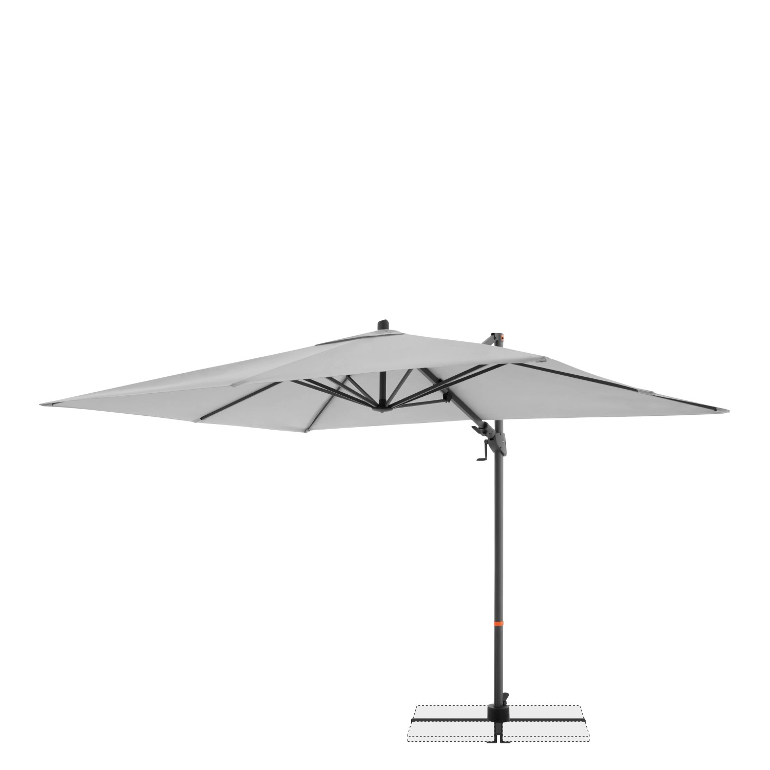 Hellgrauer, rechteckiger Doppler Ampelschirm MyZone 240x320 cm mit Kurbelmechanik.