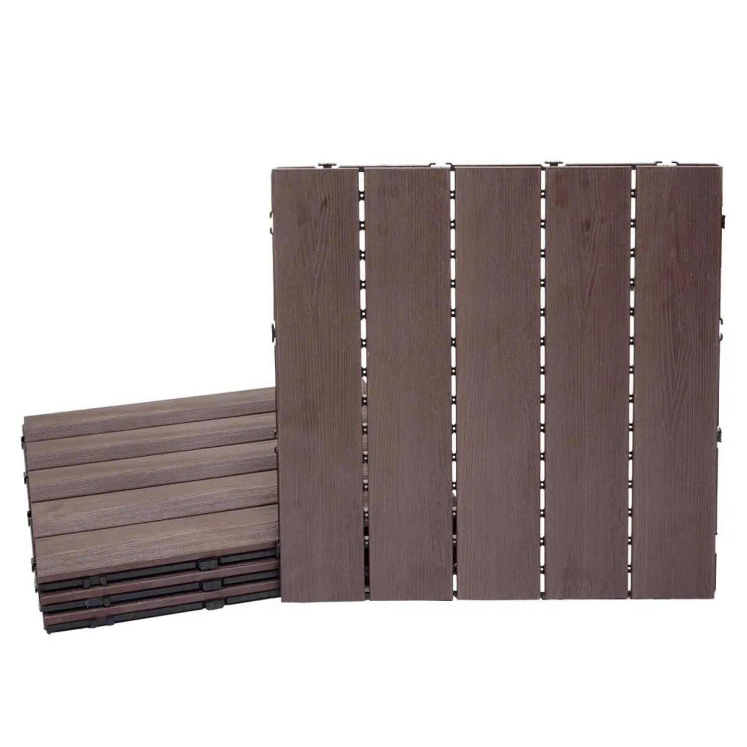MCW WPC Bodenfliese E20 Holzoptik Balkon/Terrasse 3D-Struktur Linear 4x Je 50x50cm - 1qm Geprägt Dunkelbraun