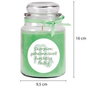 HS Candle Duftkerze Sternzeichen Skorpion im Glas mit Kokos-Limetten Duft, Brenndauer 110 Stunden.