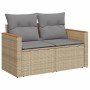Beige vidaXL Garten-Sofagarnitur aus Rattan mit grauen Kissen, Teil einer 10-teiligen Gartenmöbel-Set.