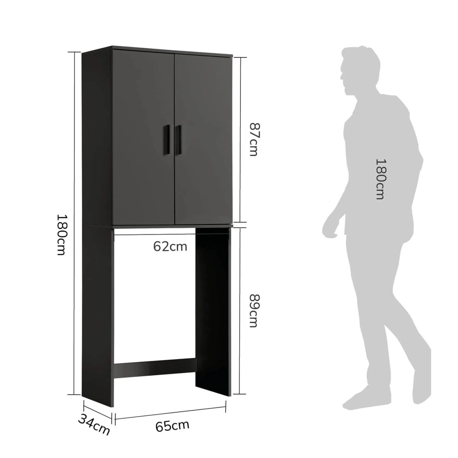 Anthrazitfarbener Waschmaschinenschrank „Der Saubermann“ mit Stauraum über der Waschmaschine.
