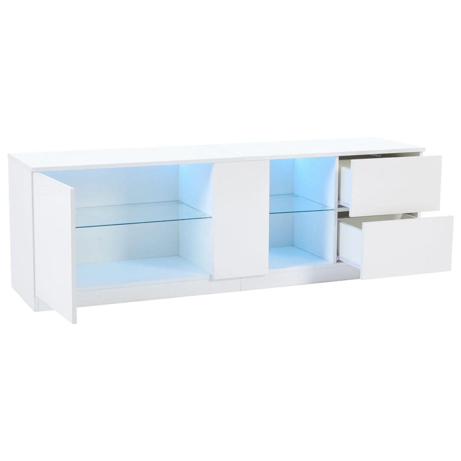 okwish TV Schrank mit Hochglanz LED Stauraum Wohnzimmer Schlafzimmer 160x40x52cm Weiß