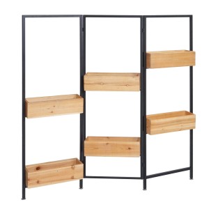 MCW Raumteiler mit 6 Pflanzkästen aus Tannenholz, Gestell aus schwarzem Metall.