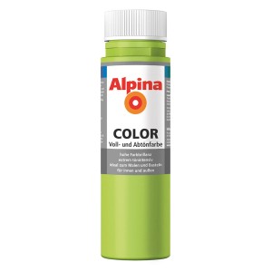 Alpina Color Power Green Abtönfarbe, seidenmatt, 250ml Flasche.