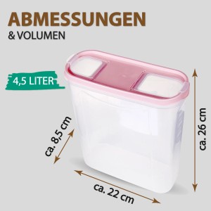 Bestlivings Frischhaltebox Schüttdose, 4,5 Liter, 2er Pack, Altrose, mit Maßangaben.