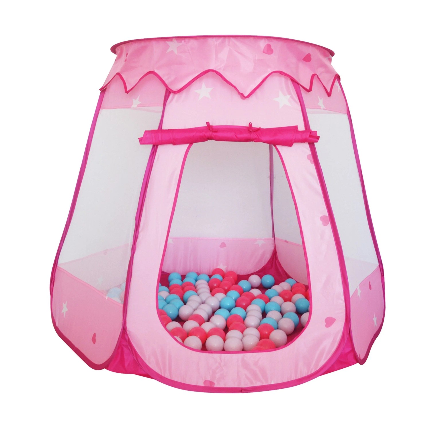 Relaxdays Bällebad Polyester Rosa mit 100 Bällen 95 cm x 118 cm x 118 cm