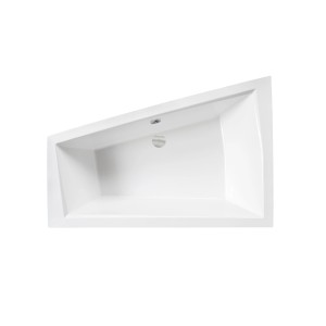 Weiße Acryl Eckbadewanne INTIMA 170x125 für linke Ecke, mit zentralem Ablauf. Modernes Design für Ihr Bad.