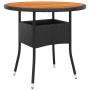 vidaXL Garten-Essgruppe, 5-teilig, schwarzes Poly Rattan, runder Tisch mit Akazienholzplatte.