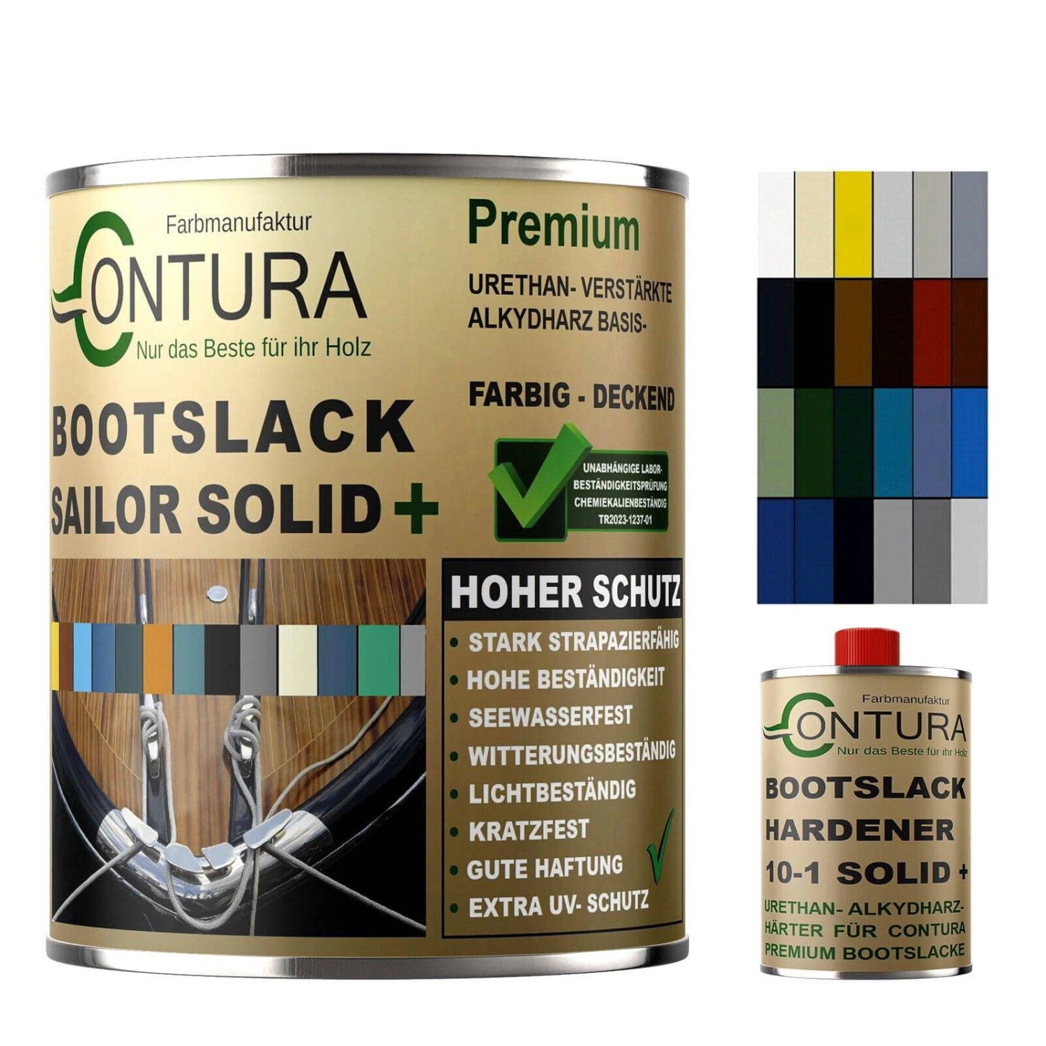Contura 2K Bootslack Farbig Yacht Buntlack Metall Holz GFK Boot Glänzend 1,1 Liter Natur Grün RAL 6021 Analog