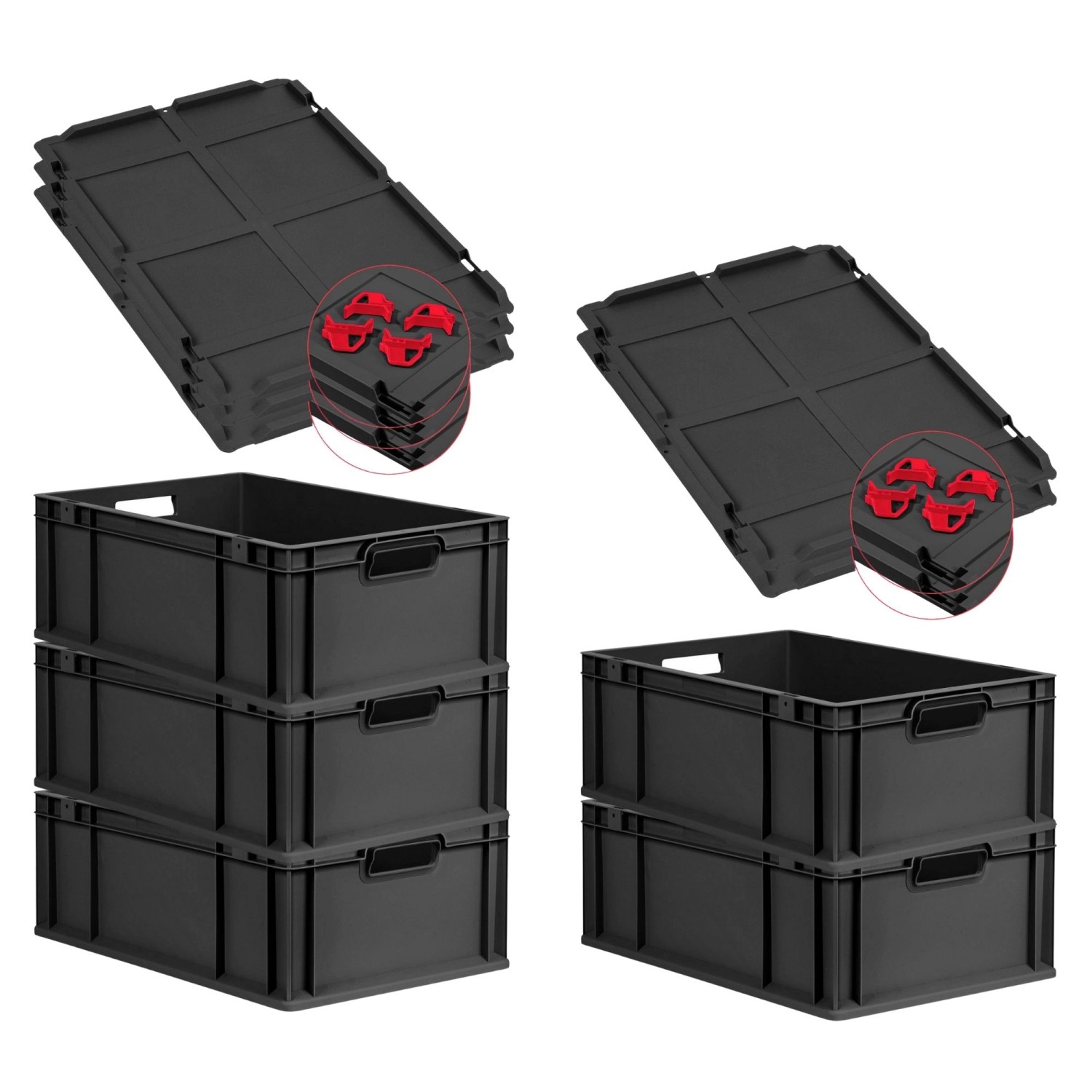 PROREGAL SparSet 5x Eurobox Nextgen Grip Mit Auflagedeckel Und Roten Versch günstig online kaufen