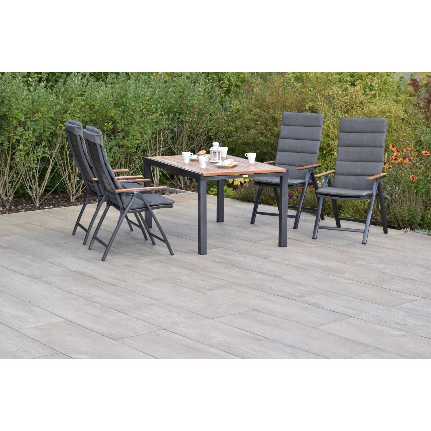 Merxx Tinos Set 9-tlg. 4 Klappsessel 4 Auflagen Gartentisch Ausziehbar günstig online kaufen