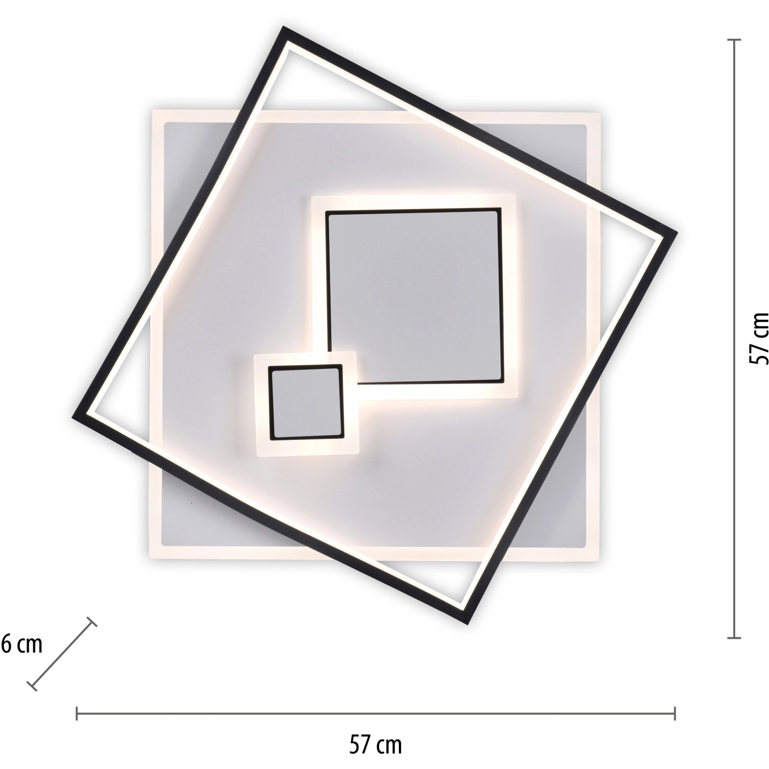 Moderne LED-Deckenleuchte Mailak von Paul Neuhaus, weiß/schwarz, 57x57 cm, quadratisches Design.