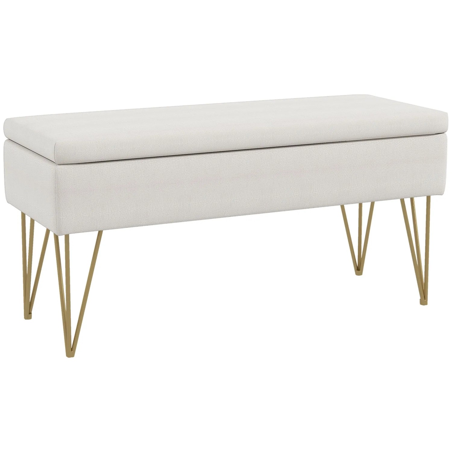 HOMCOM Sitzbank Polsterbank mit Stauraum Leinenoptik 100 x 40 x 49 cm Creme